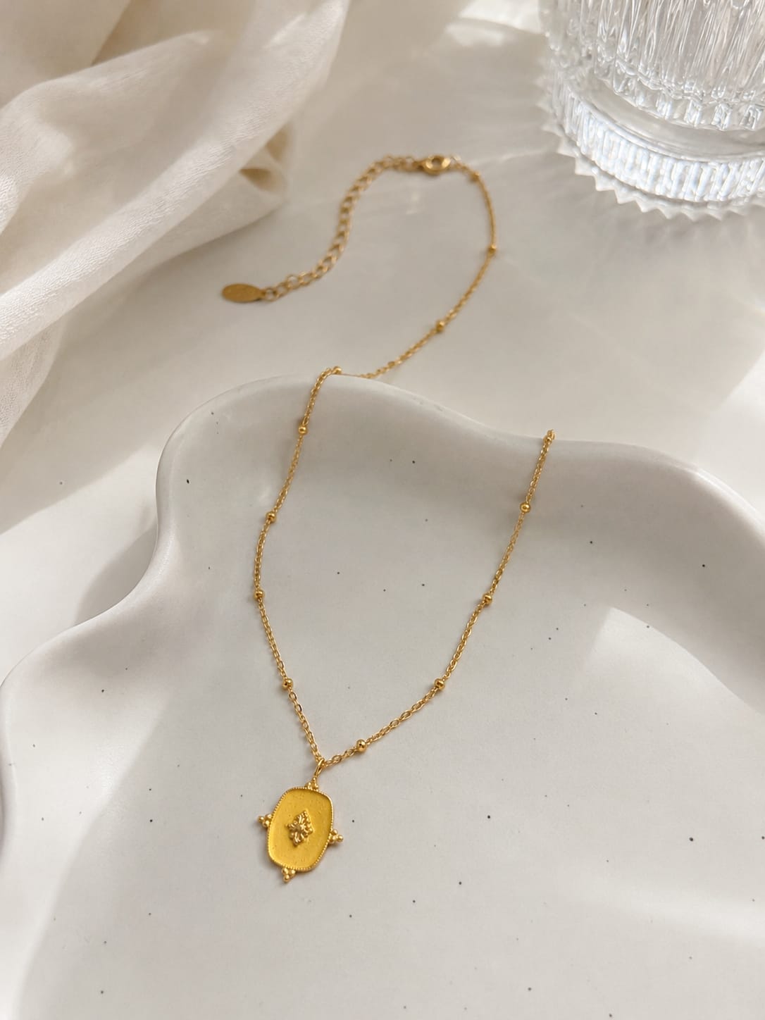 Stainless Steel Gold Necklace with Yellow Pendant