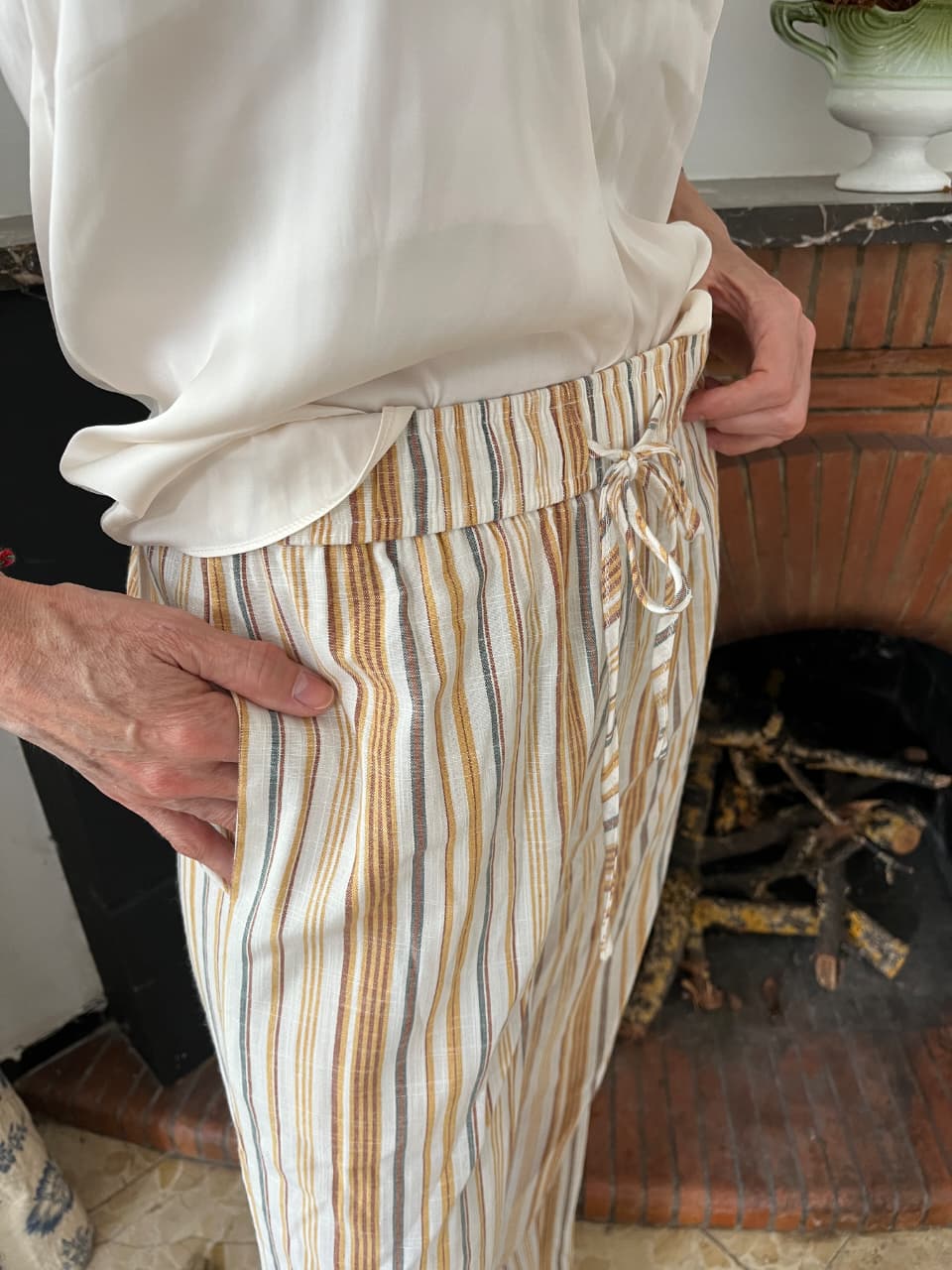 Wide legged striped pant