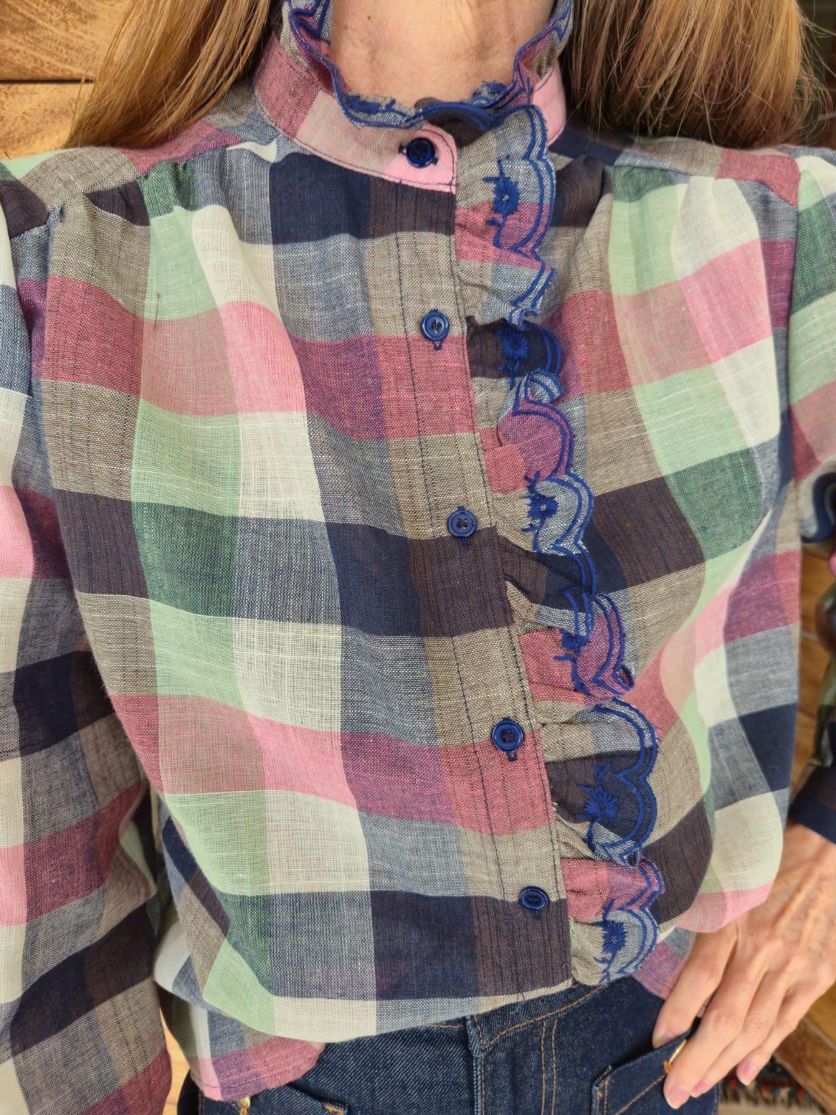 Check Shirt with Frill Detail