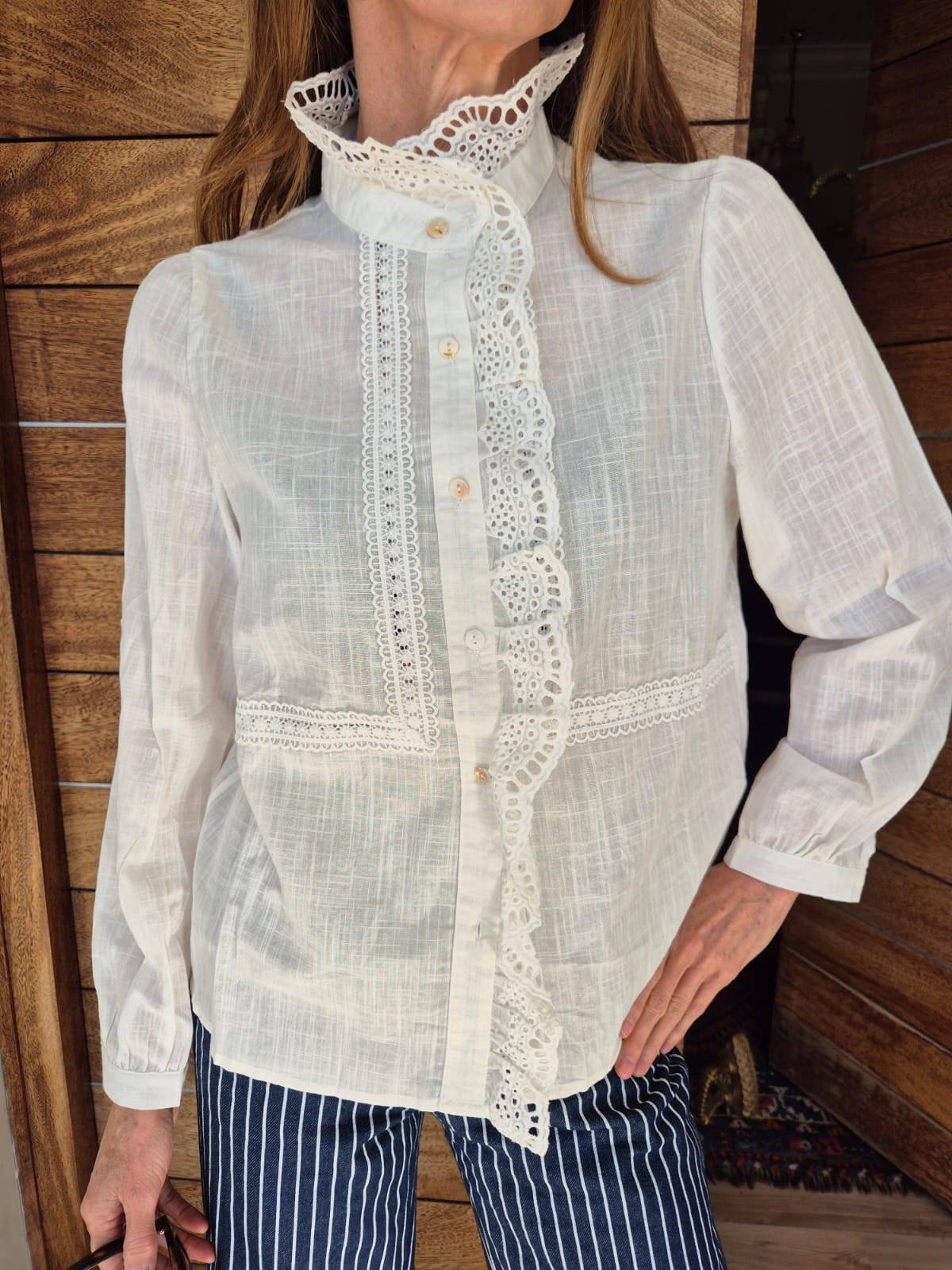 White Blouse with detail around neck & front