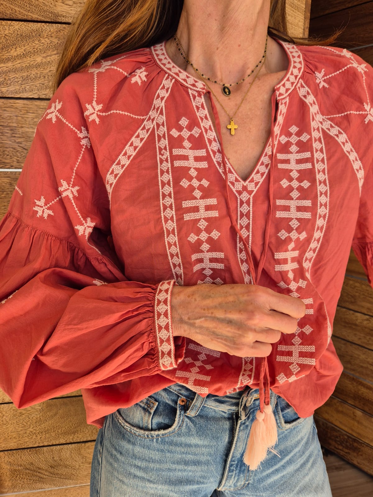 Terracotta Blouse with Intricate Embroidery detail