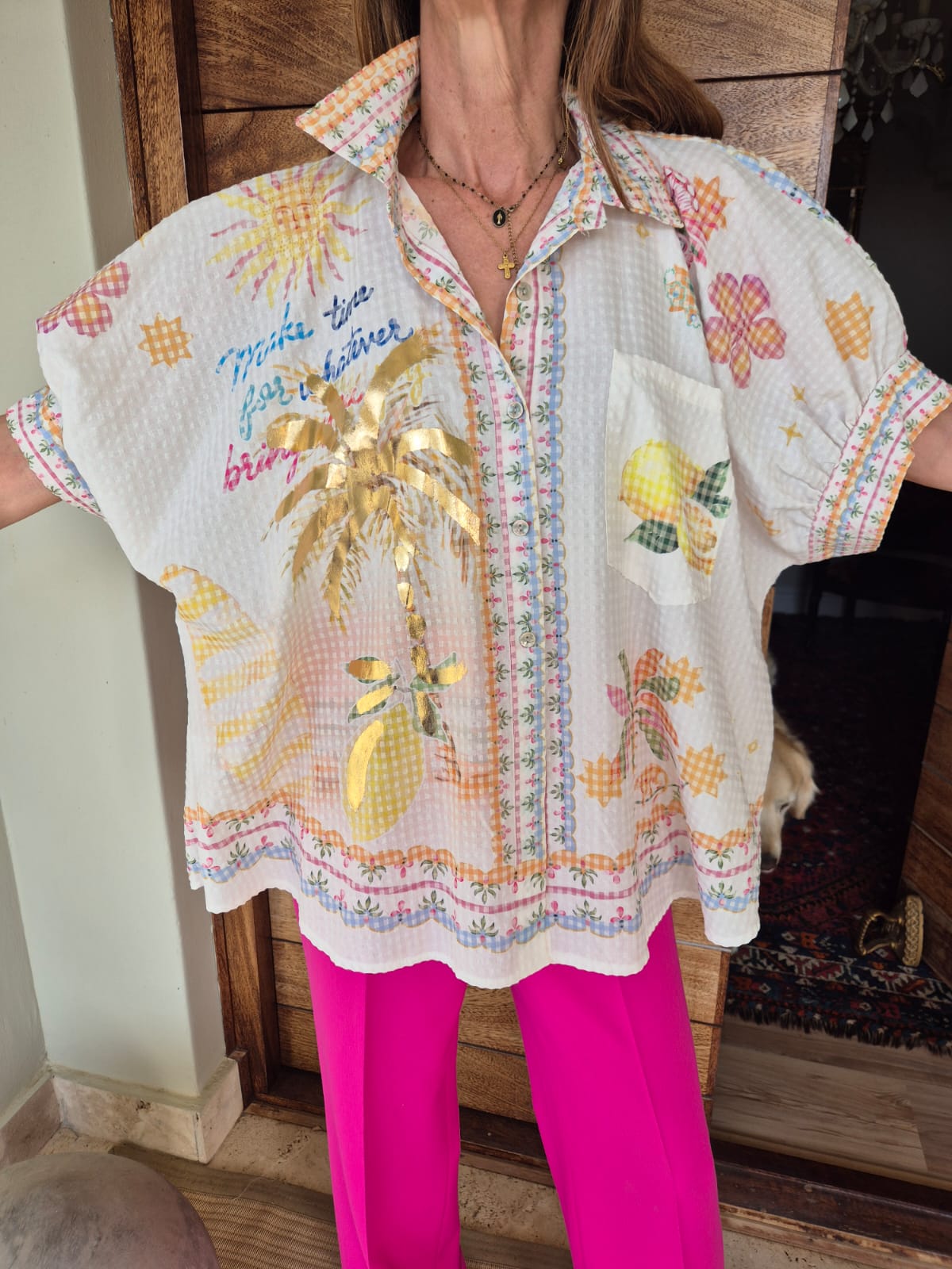 Oversized Shirt with Matt Gold Printed detail