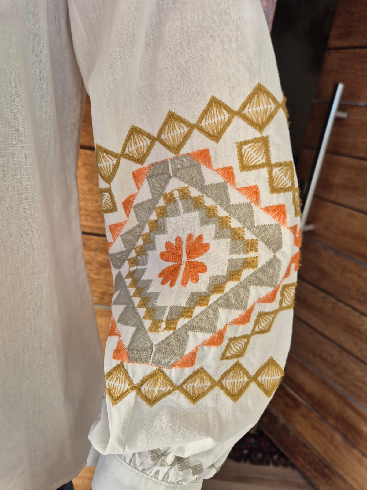 Milk Blouse with Intricate Embroidery on Front & Sleeve