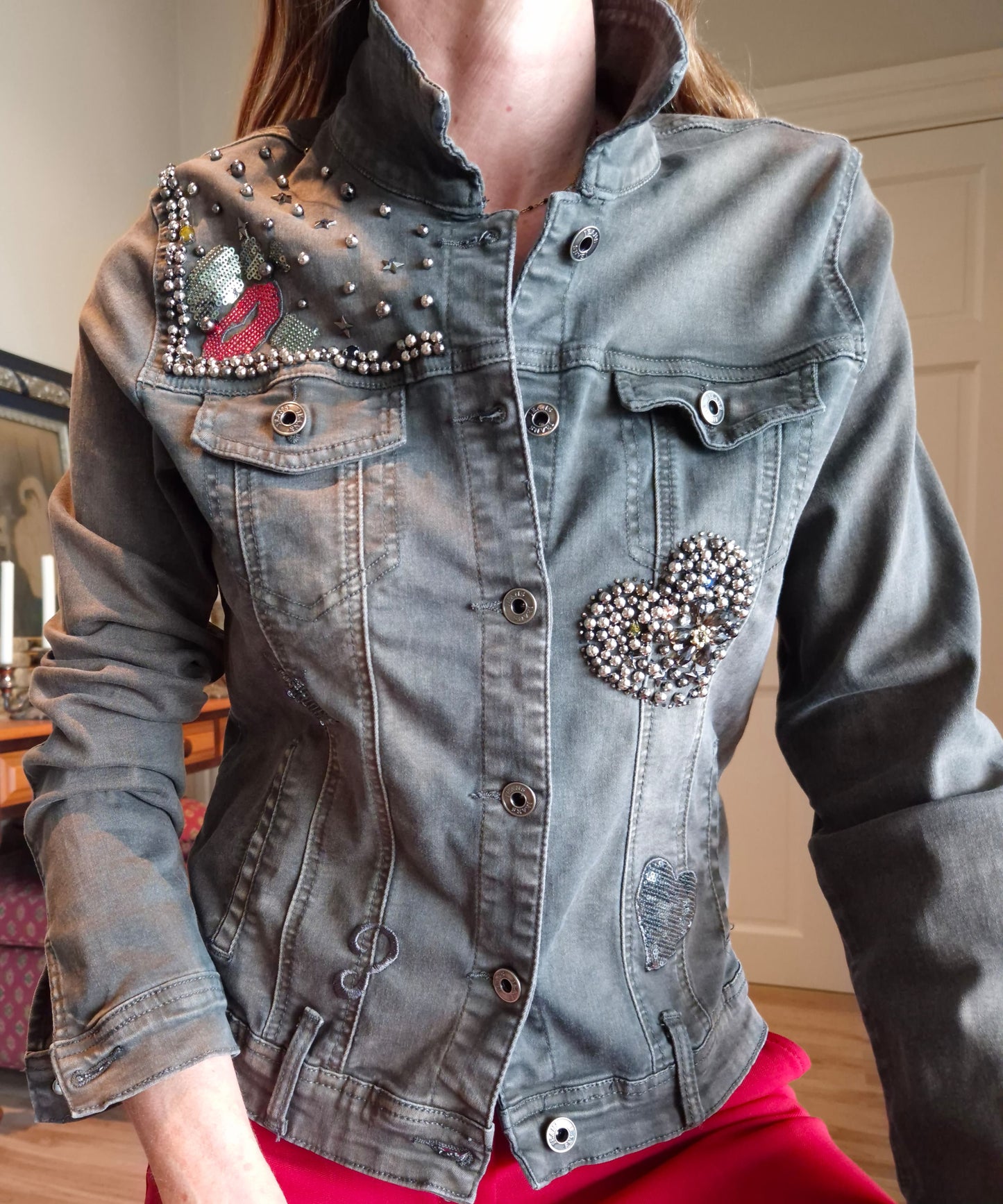 Denim jacket with bling detail