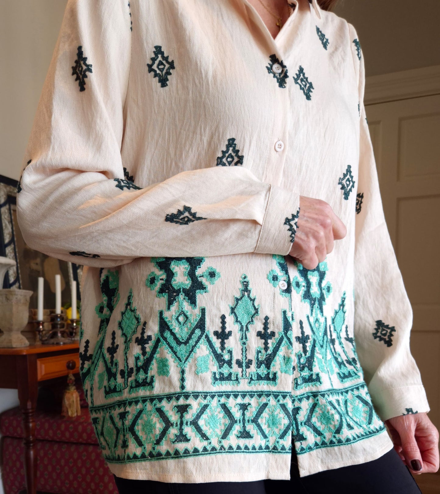 Button down shirt with embroidery detail