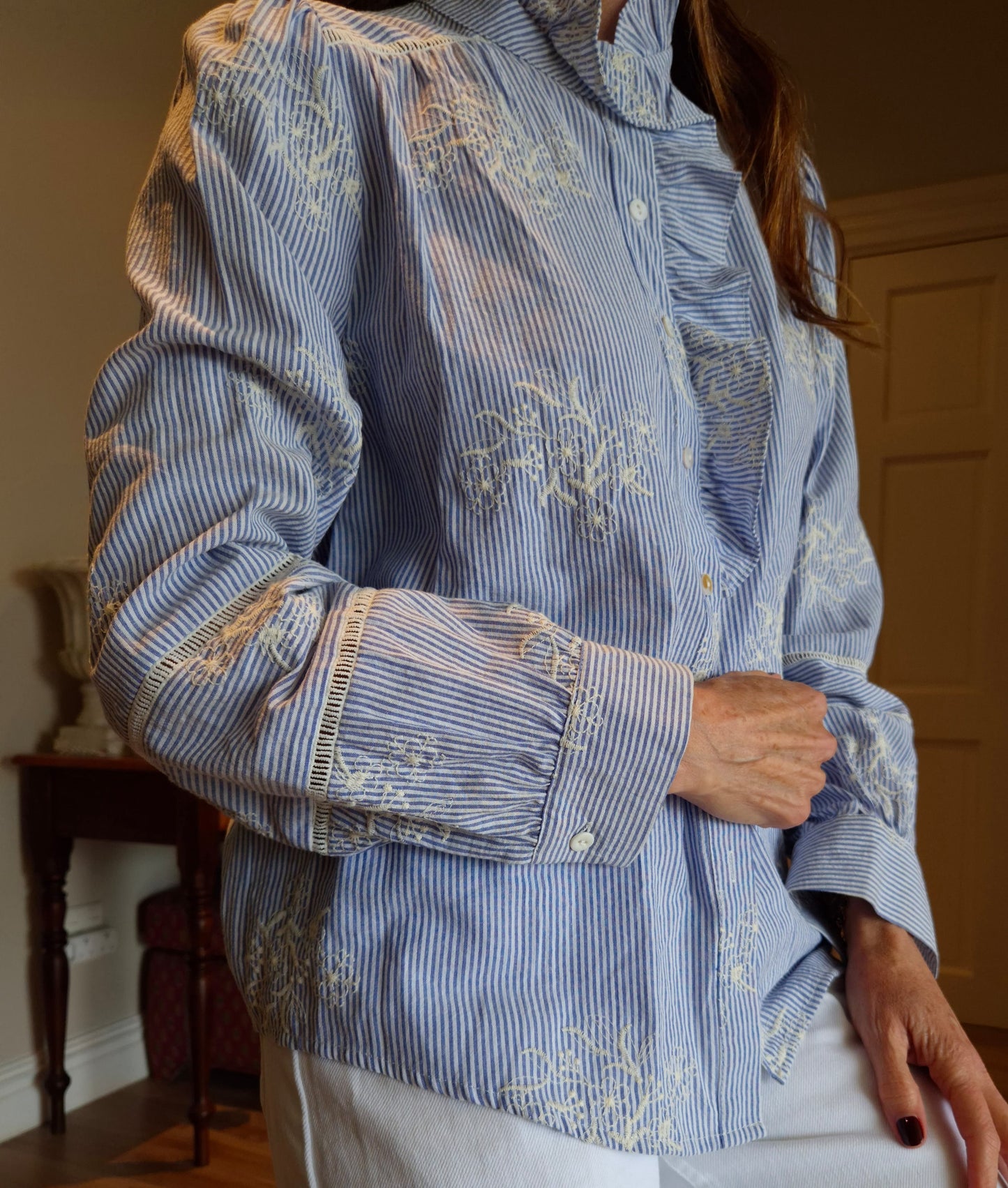 Pinstripe button down blouse