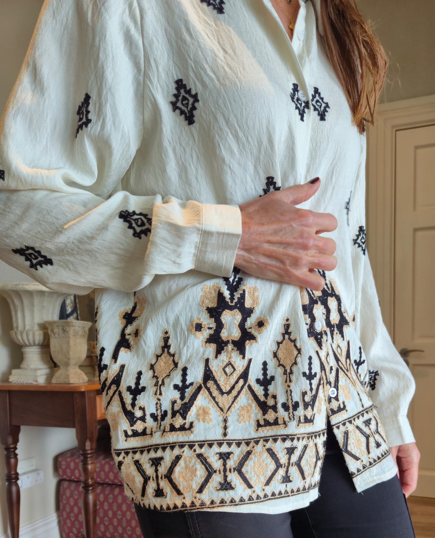 Button down shirt with embroidered detail