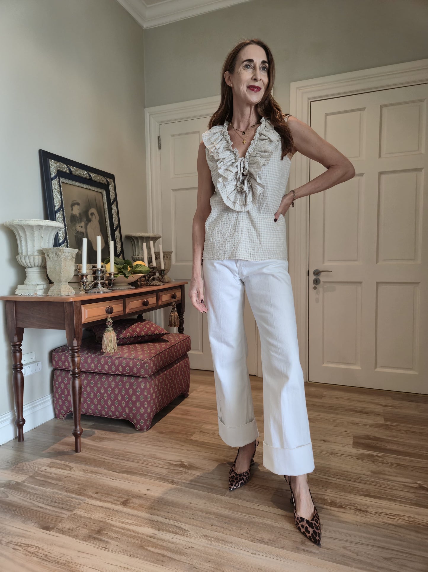 Sleeveless gingham blouse