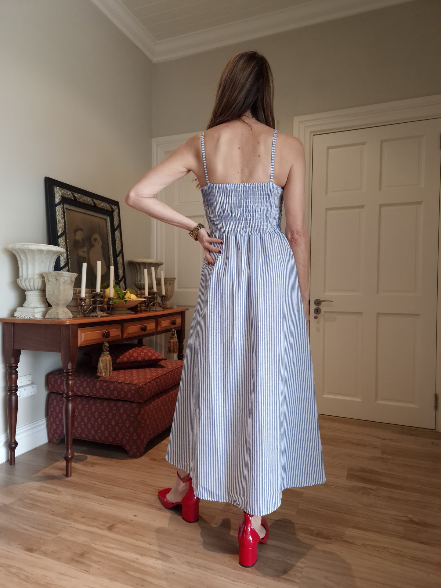 Striped dress with elasticated back detail
