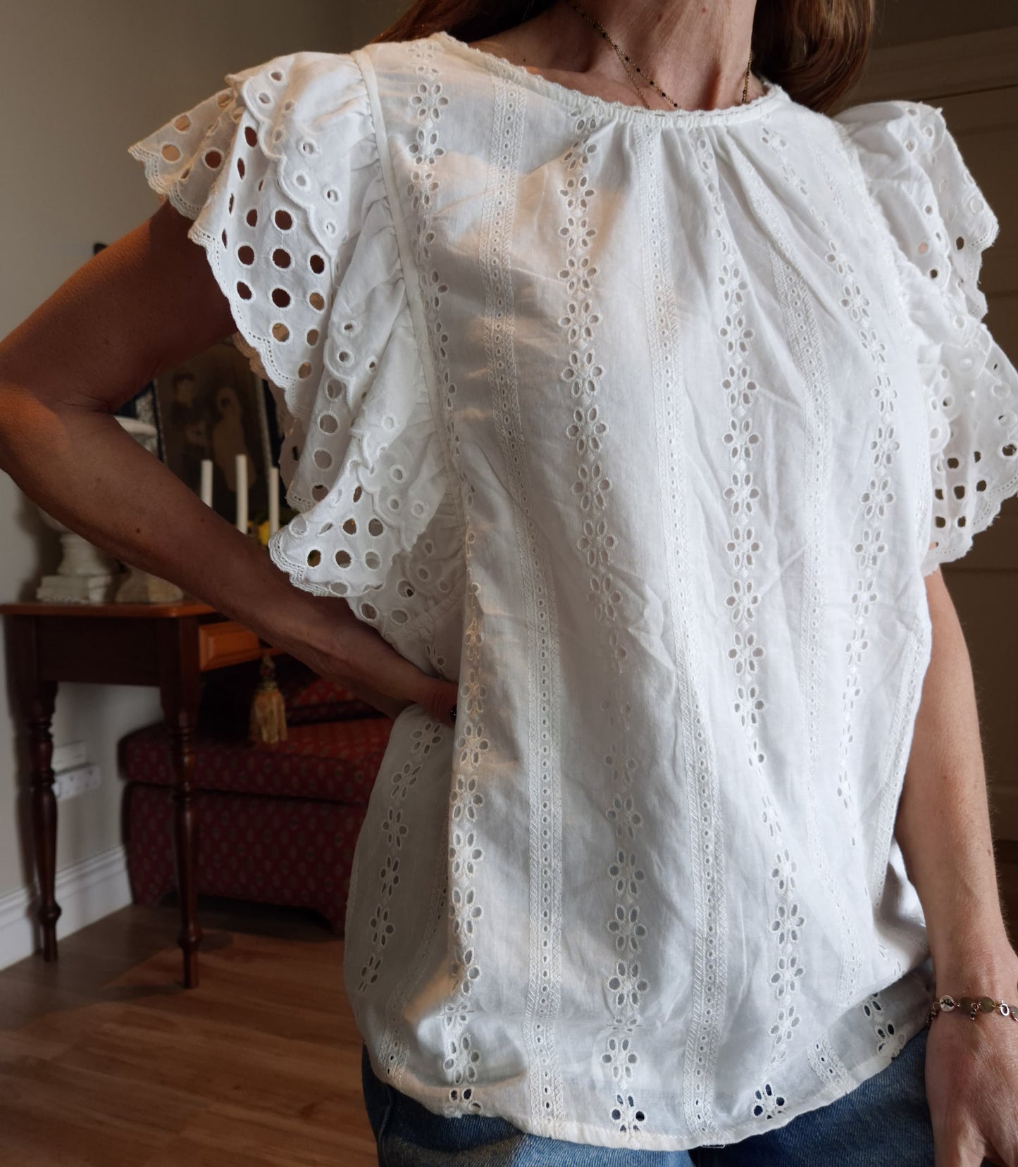 Cotton broderie anglaise sleeveless blouse