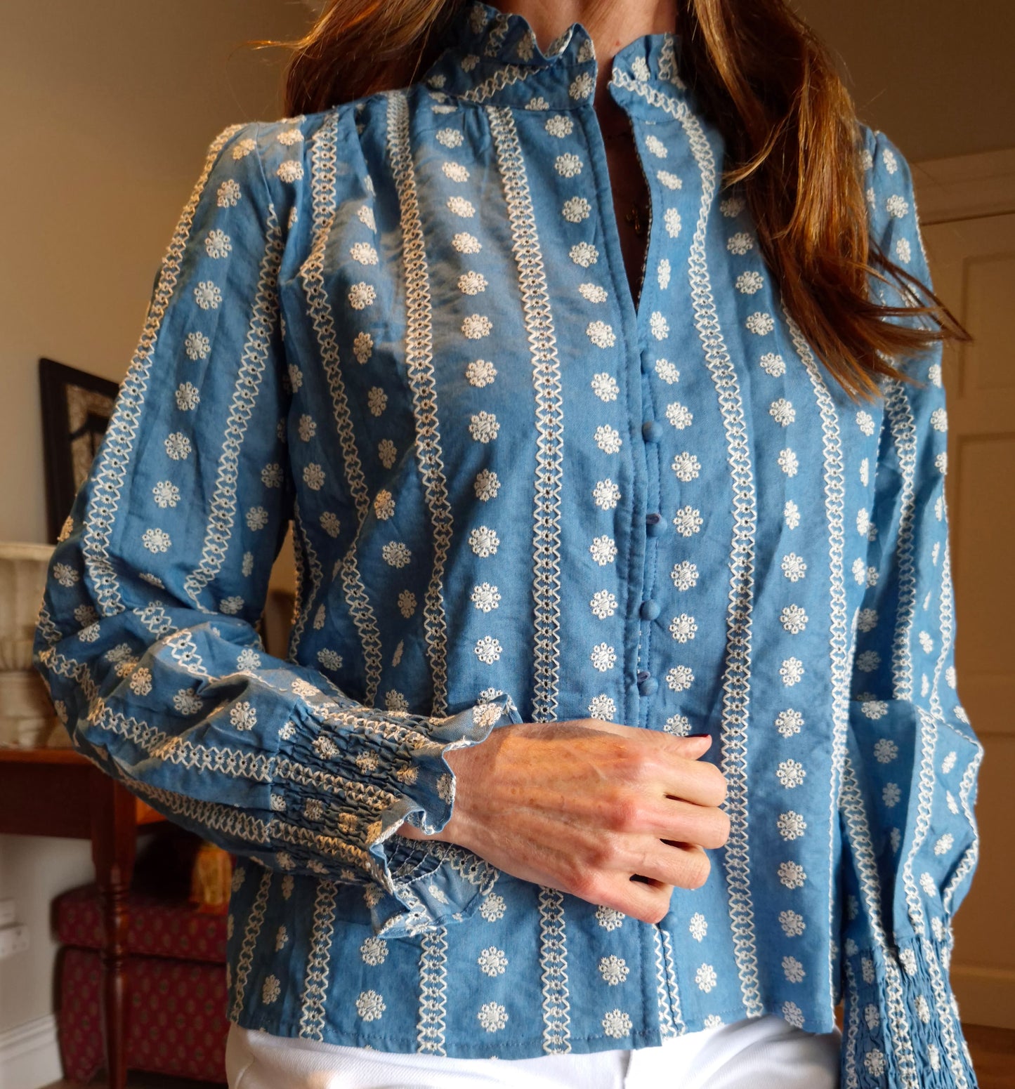 Long sleeve blouse with elasticated cuff detail