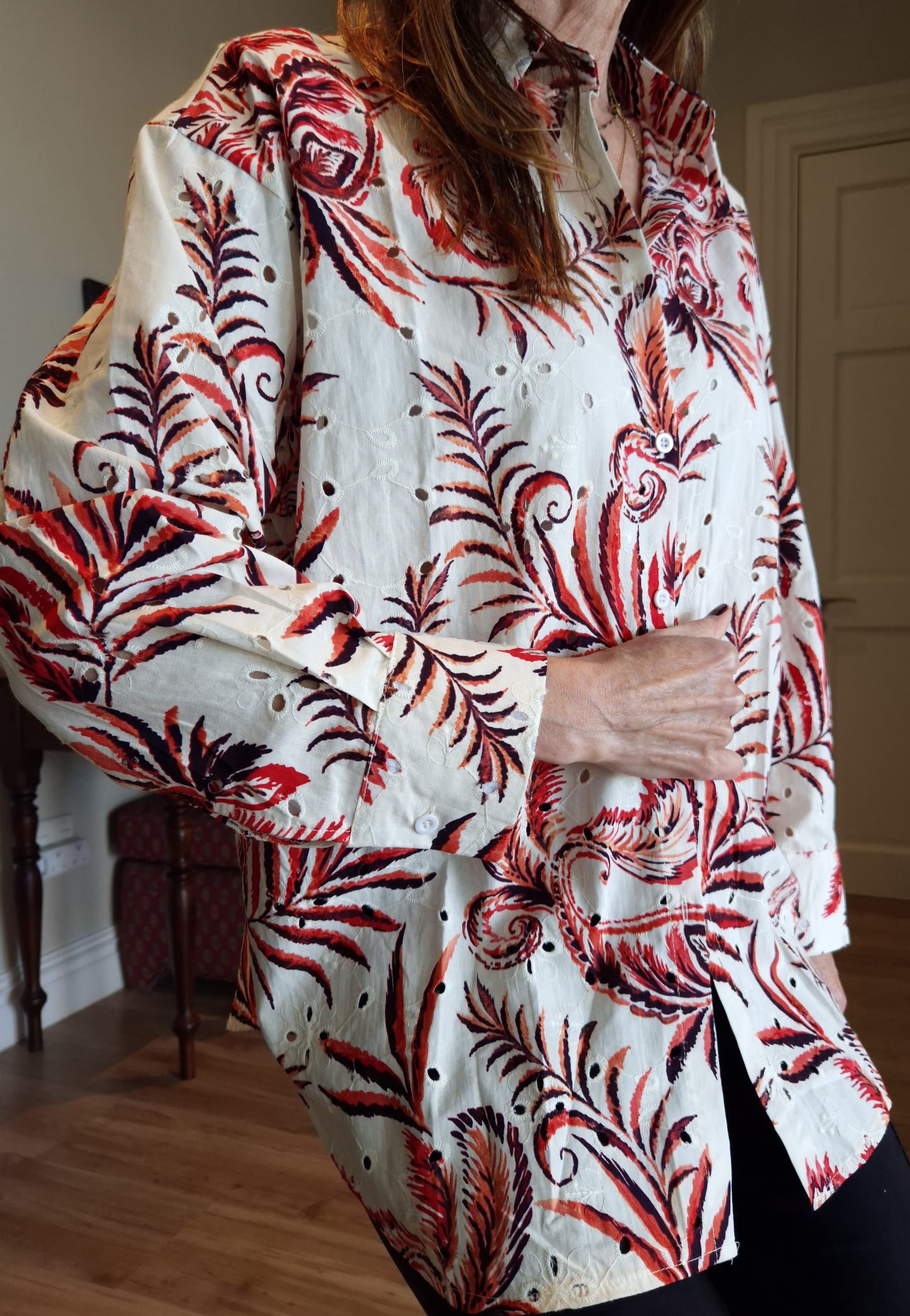 Long sleeve button down anglaise shirt