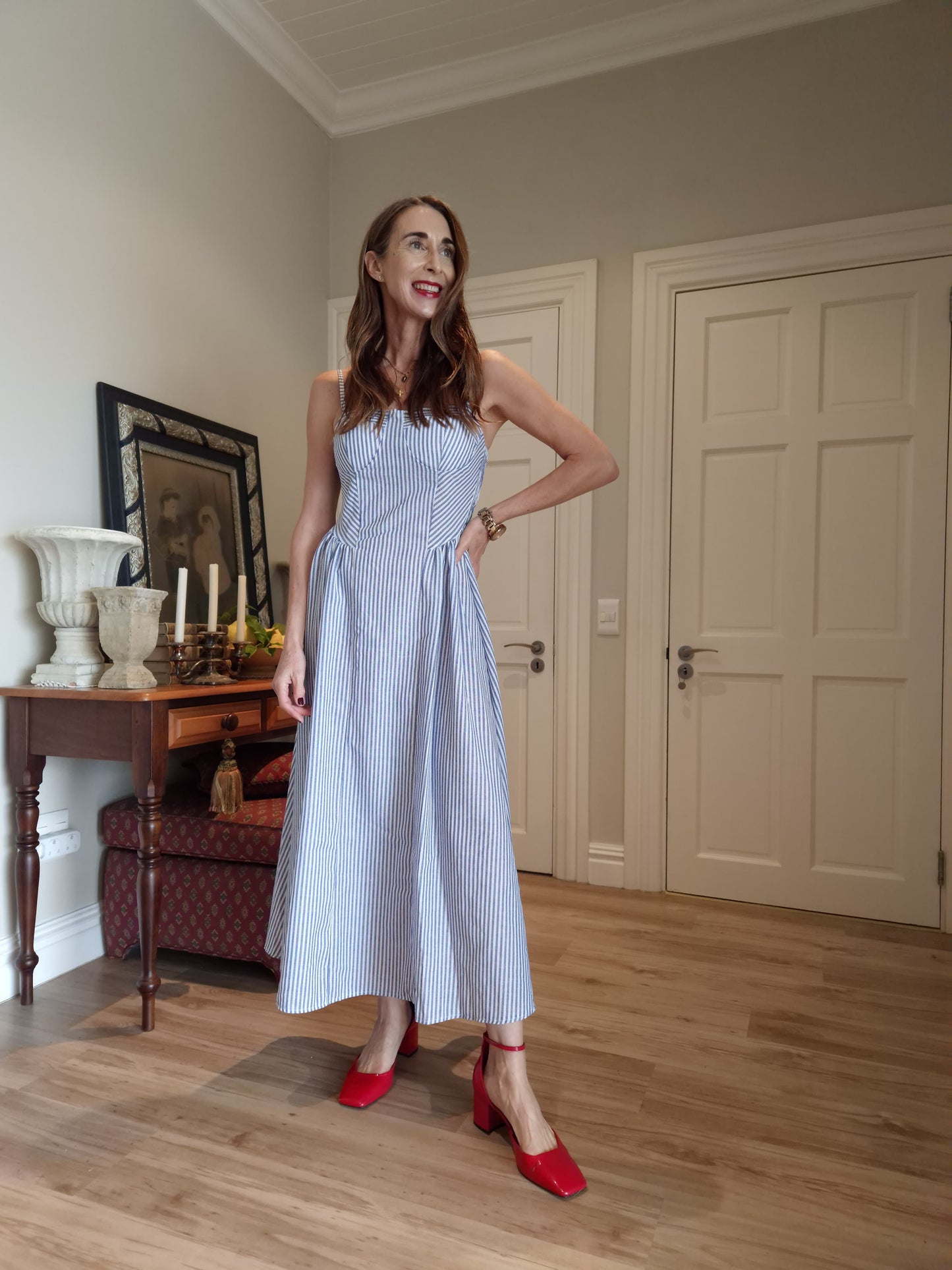 Striped dress with elasticated back detail