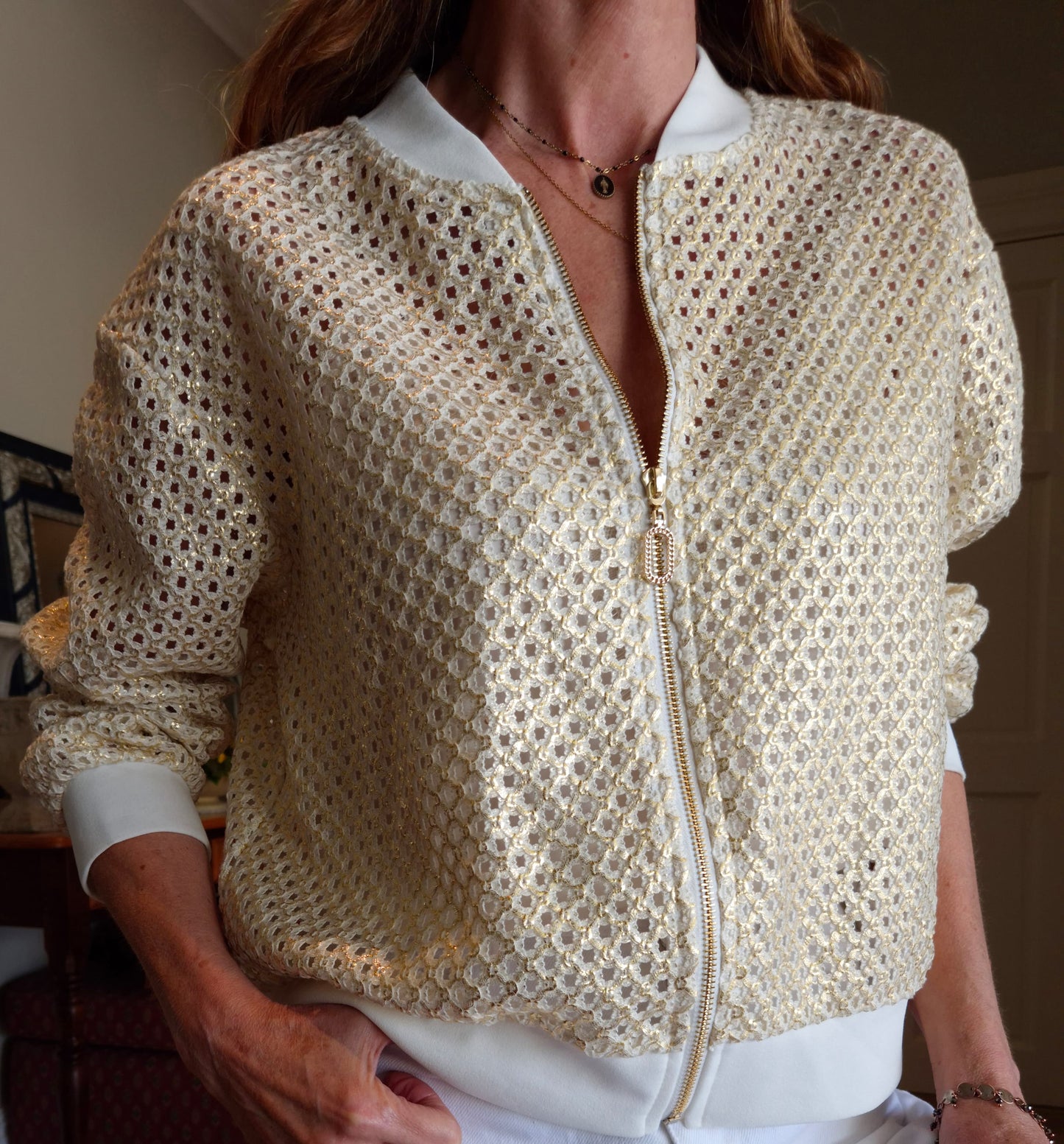 Matt gold zipper jacket