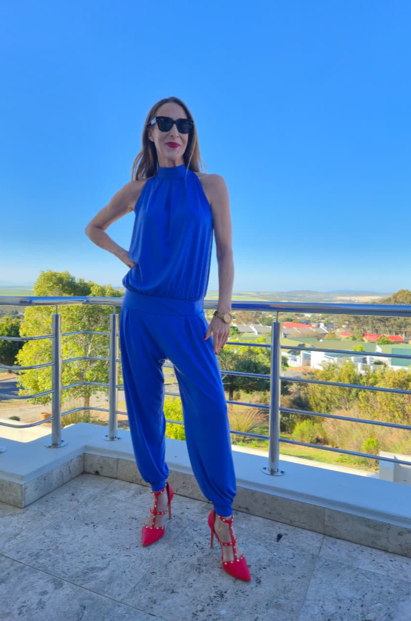 Felicite Halterneck Jumpsuit - Blue Bon Bon