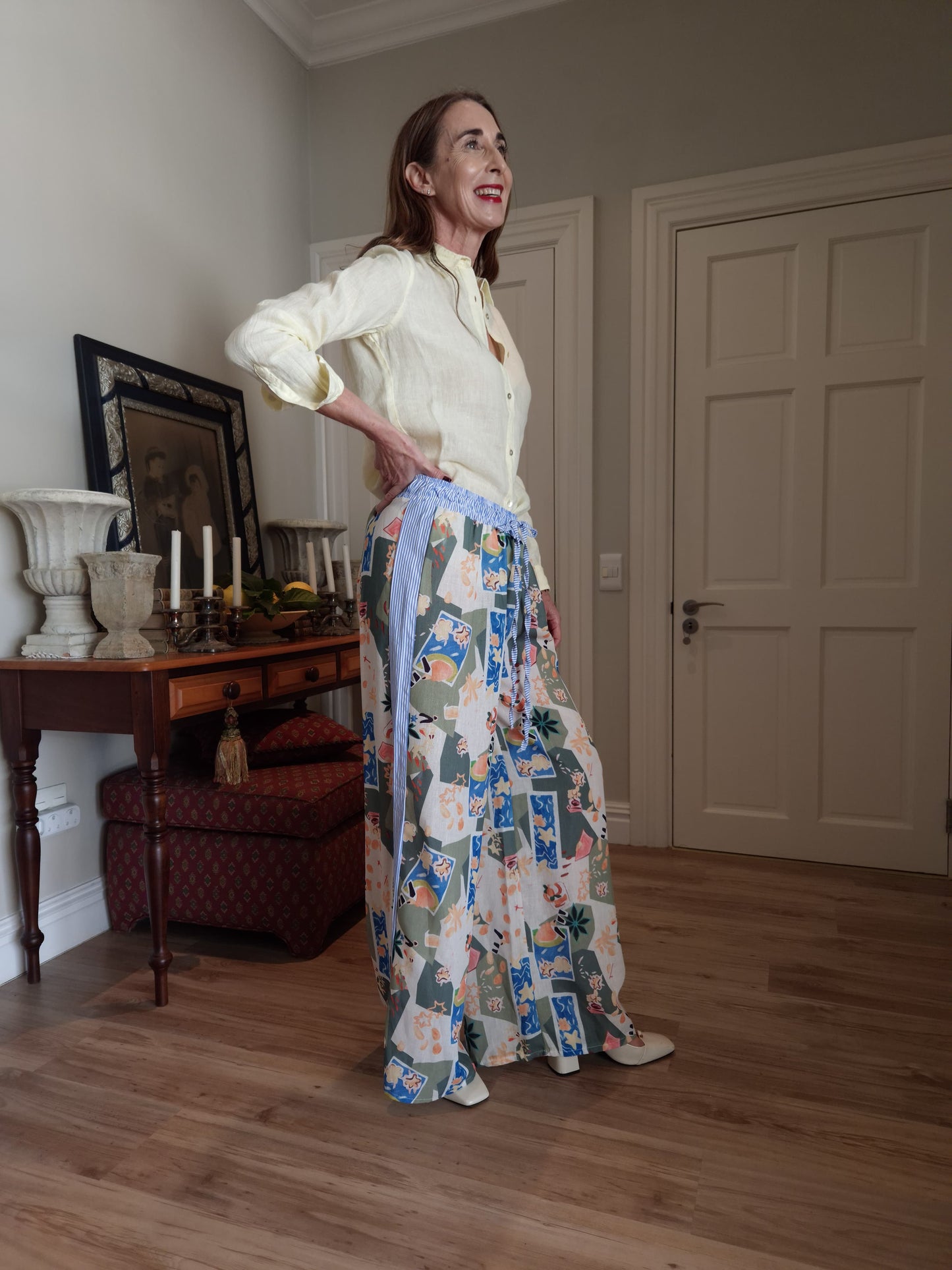 Wide leg printed pant with elasticated waist