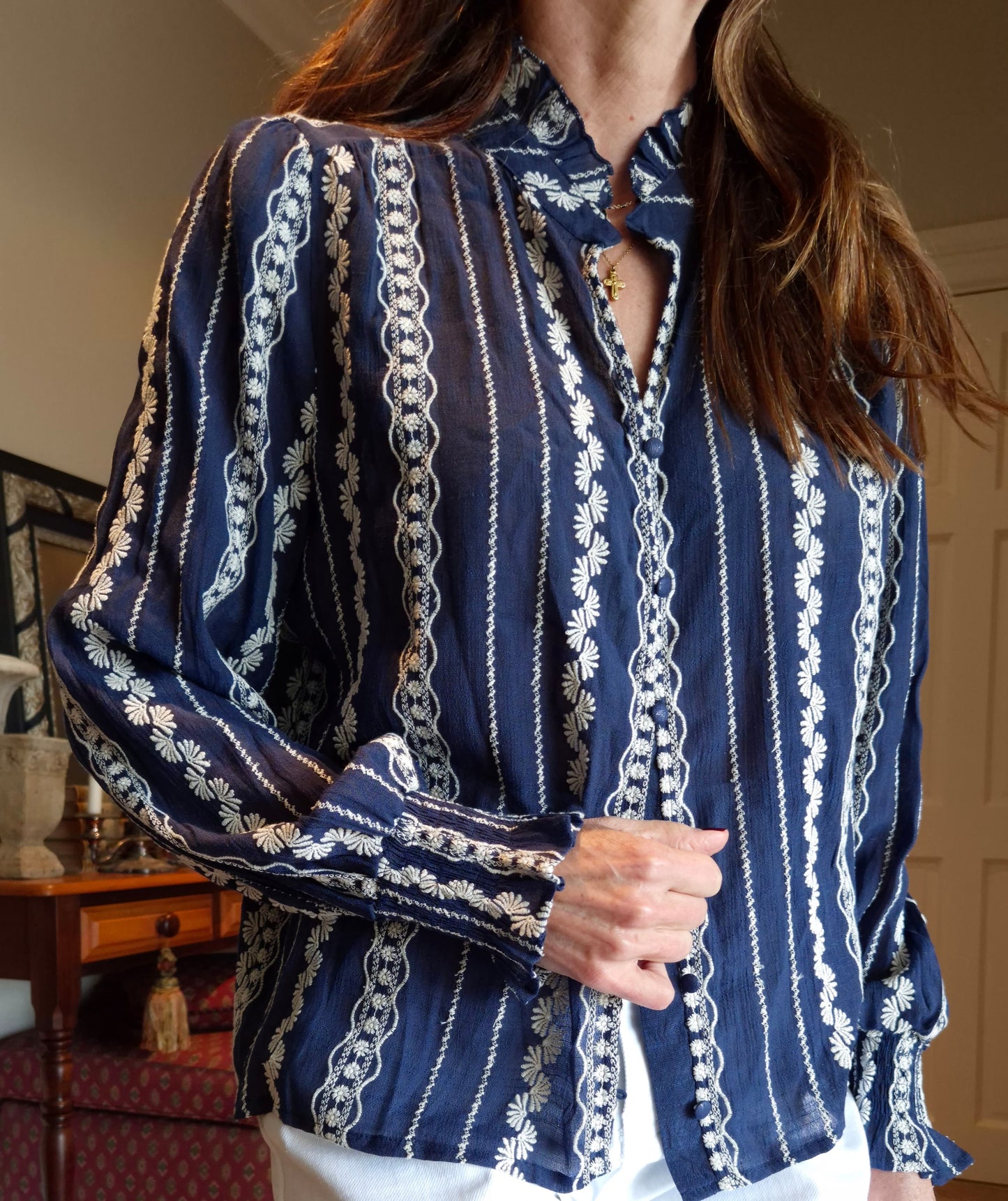 Button down blouse with elasticated sleeve