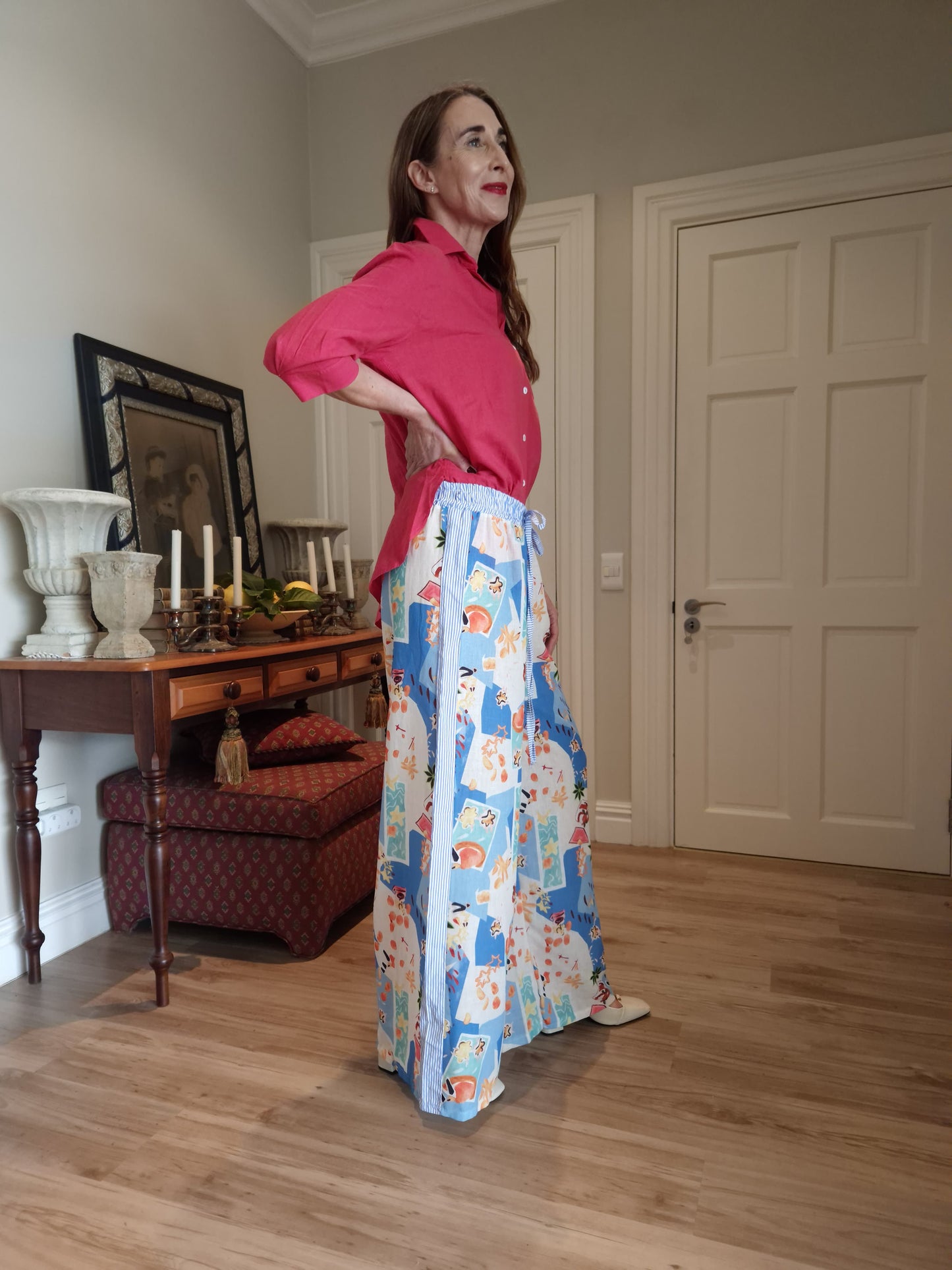 Wide leg printed pant with elasticated waist
