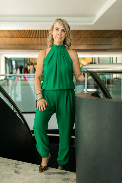 Felicite Halterneck Jumpsuit - Apple Green Bon Bon