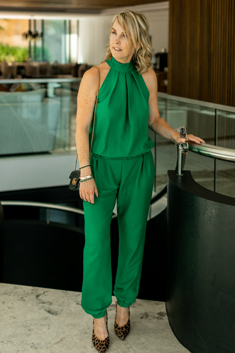 Felicite Halterneck Jumpsuit - Apple Green Bon Bon