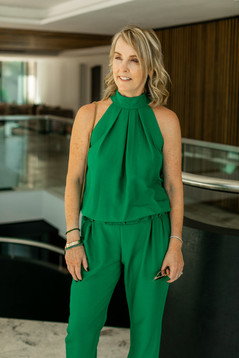 Felicite Halterneck Jumpsuit - Apple Green Bon Bon