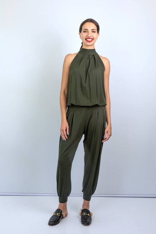 Felicite Halterneck Jumpsuit - Khaki Bon Bon