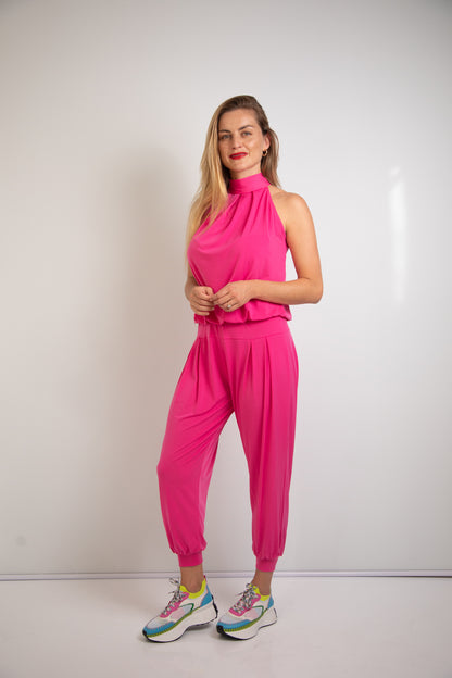 Felicite Halterneck Jumpsuit - Hot Pink Bon Bon