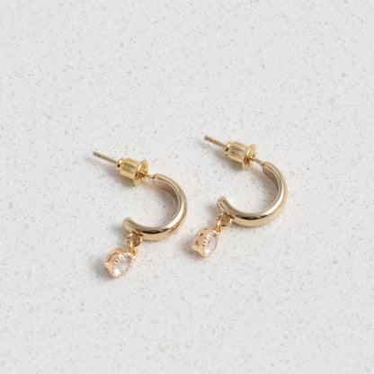 Gold plated half circle studded hoops earrings