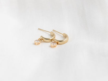 Gold plated half circle studded hoops earrings