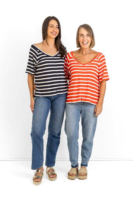 Ruth double v-neck tee with front slit