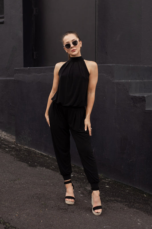 Felicite Halterneck Jumpsuit - Black Bon Bon