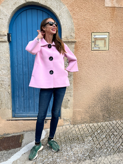 Button detail jacket with pockets in pink.