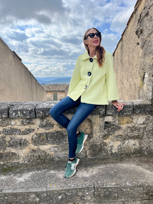 Button detail jacket with pockets in lime yellow