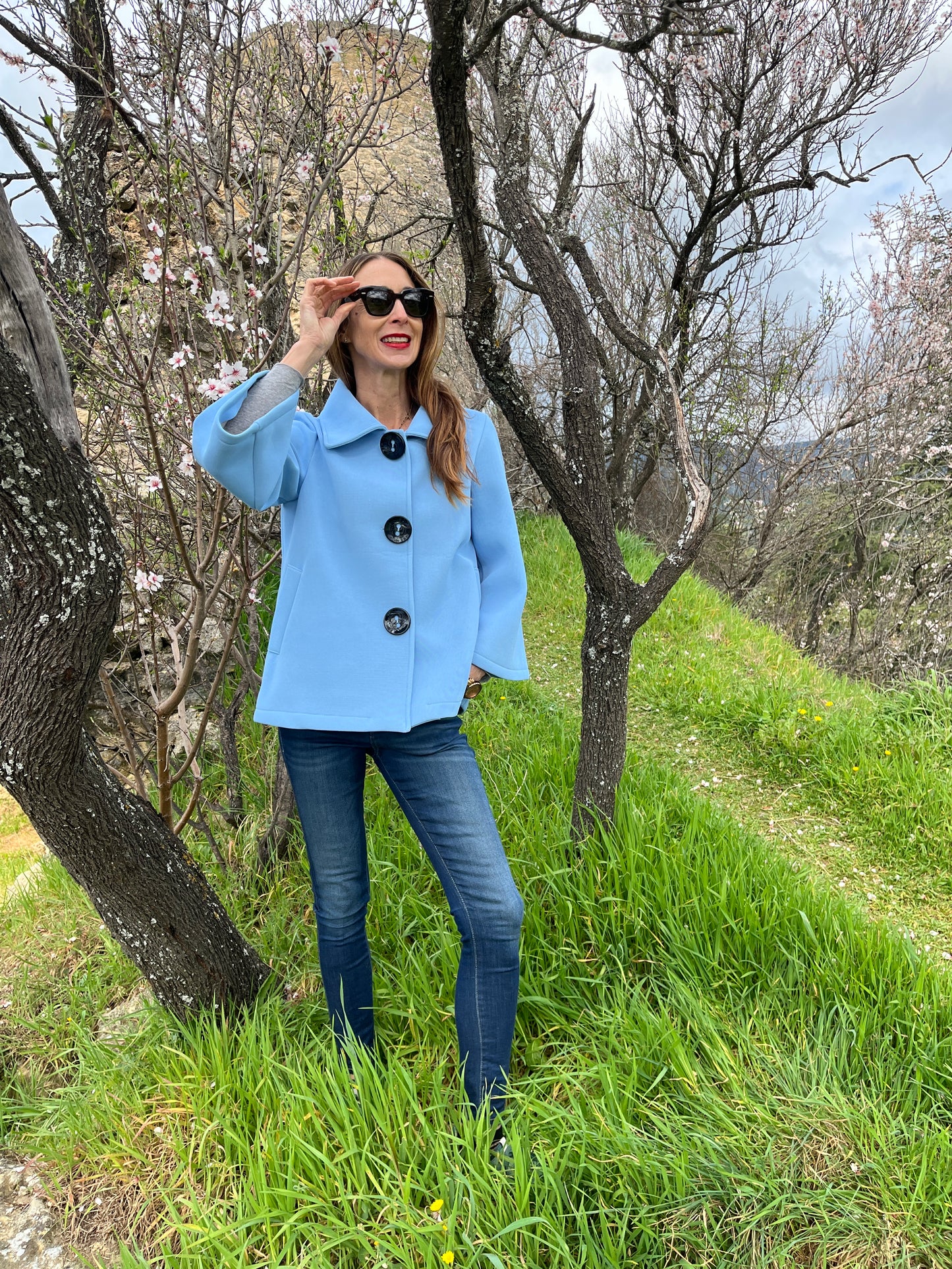 Button detail jacket with pockets in blue