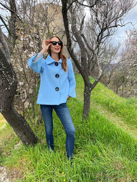 Button detail jacket with pockets in blue