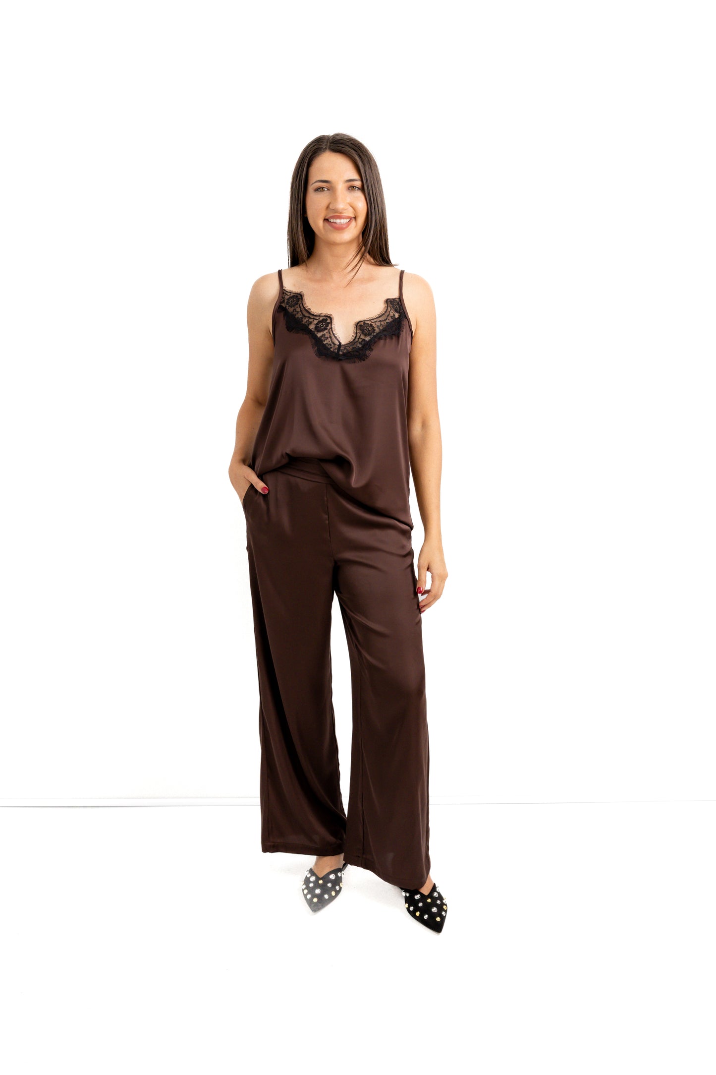 Mara-lace edge satin camisole