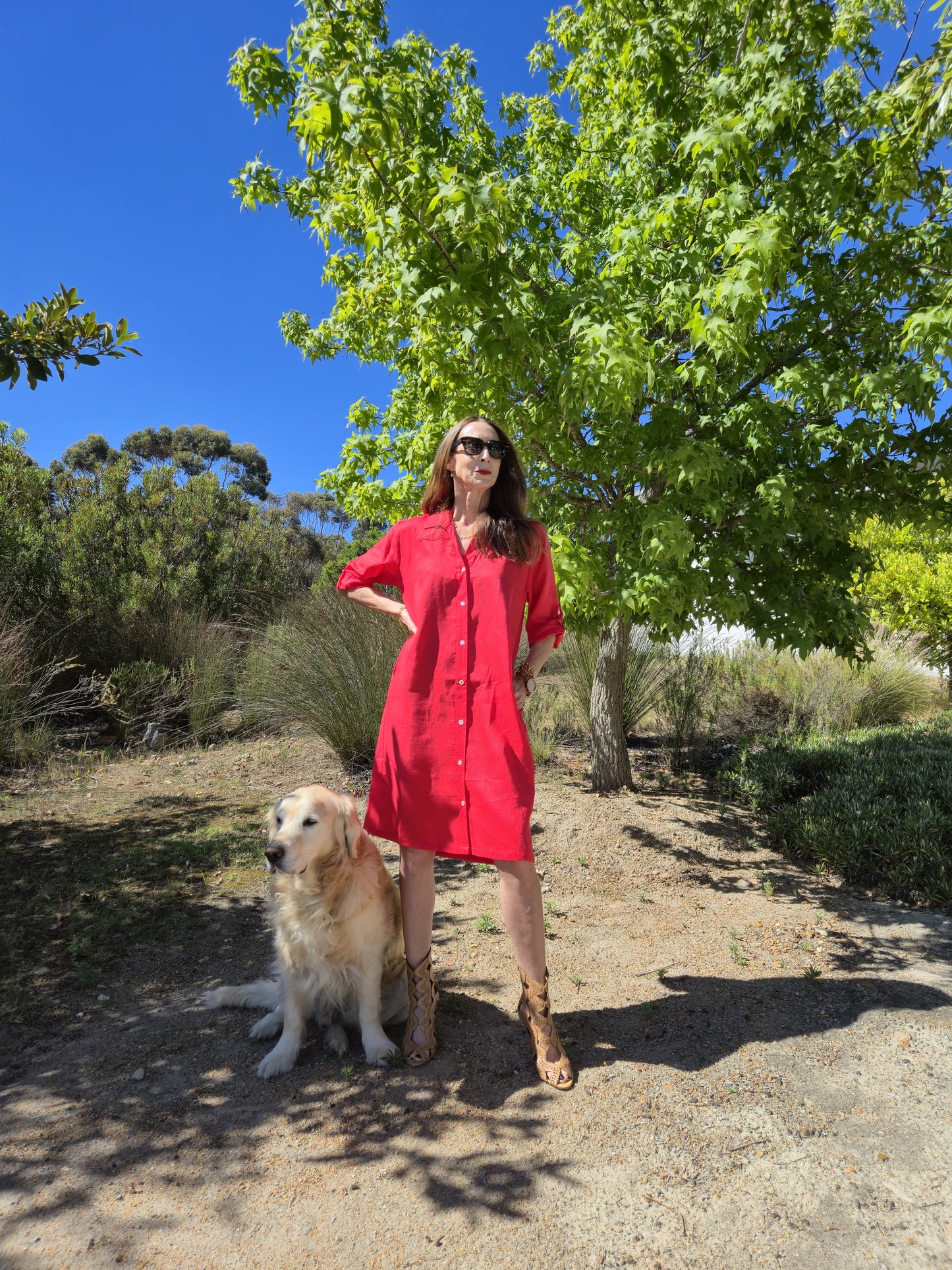 Meryl Linen button dress with roll sleeves