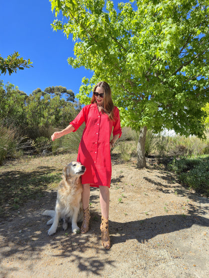 Meryl Linen button dress with roll sleeves