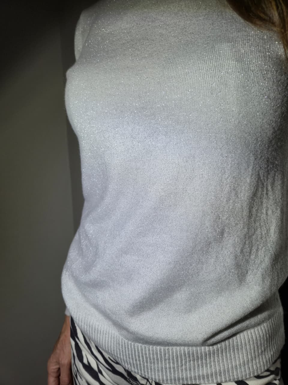White with silver thread detail poloneck.