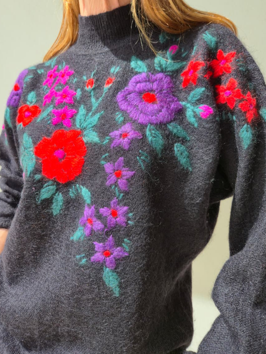 Mohair & Wool blend knit with embroidered detail.