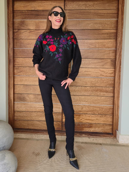 Mohair & Wool blend knit with embroidered detail.