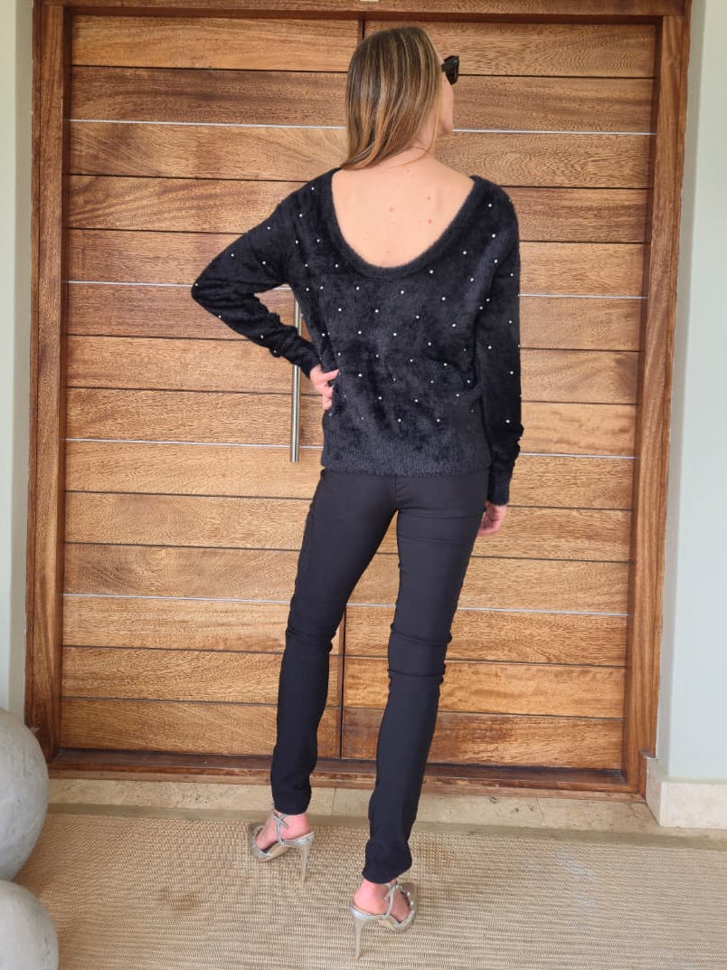 Supersoft black knit with bling detail.