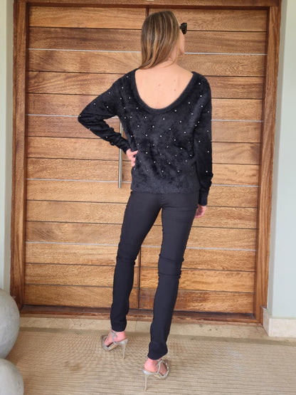 Supersoft black knit with bling detail.