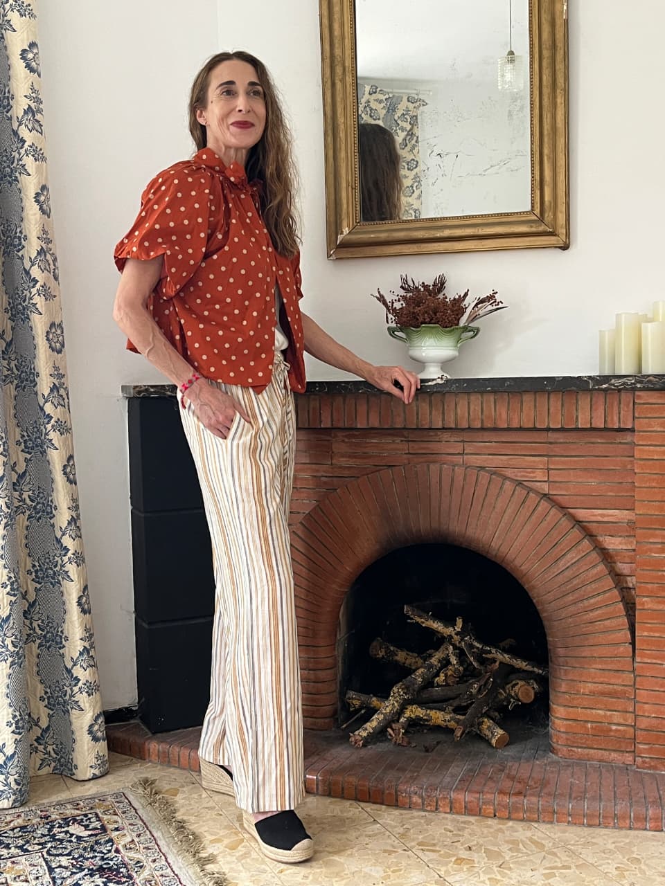 Wide legged striped pant