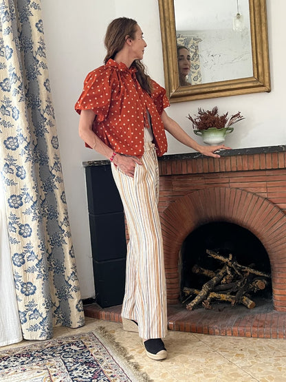 Fully Lined Rust with Stone Polka-dot Jacket with tie detail