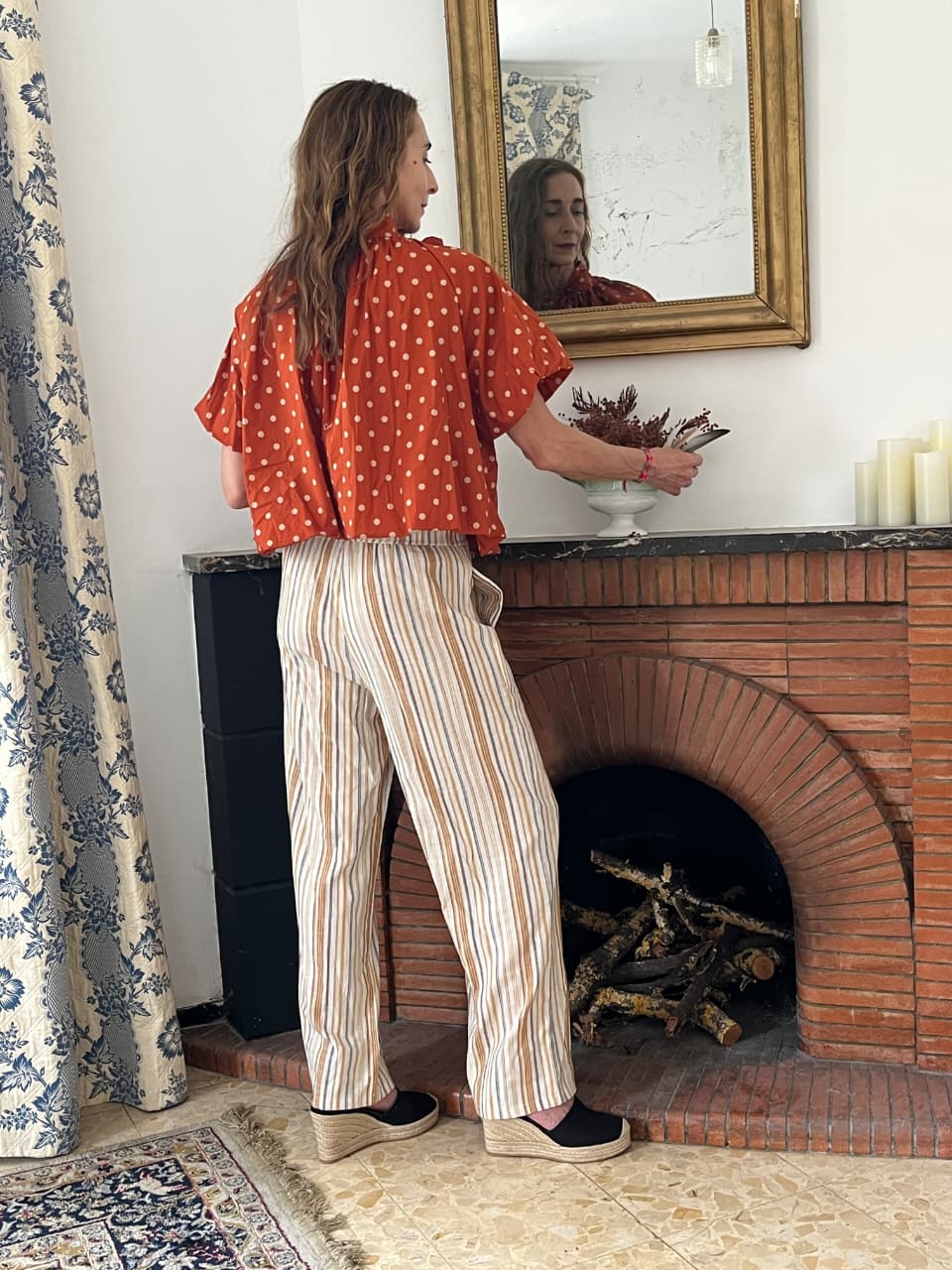 Fully Lined Rust with Stone Polka-dot Jacket with tie detail