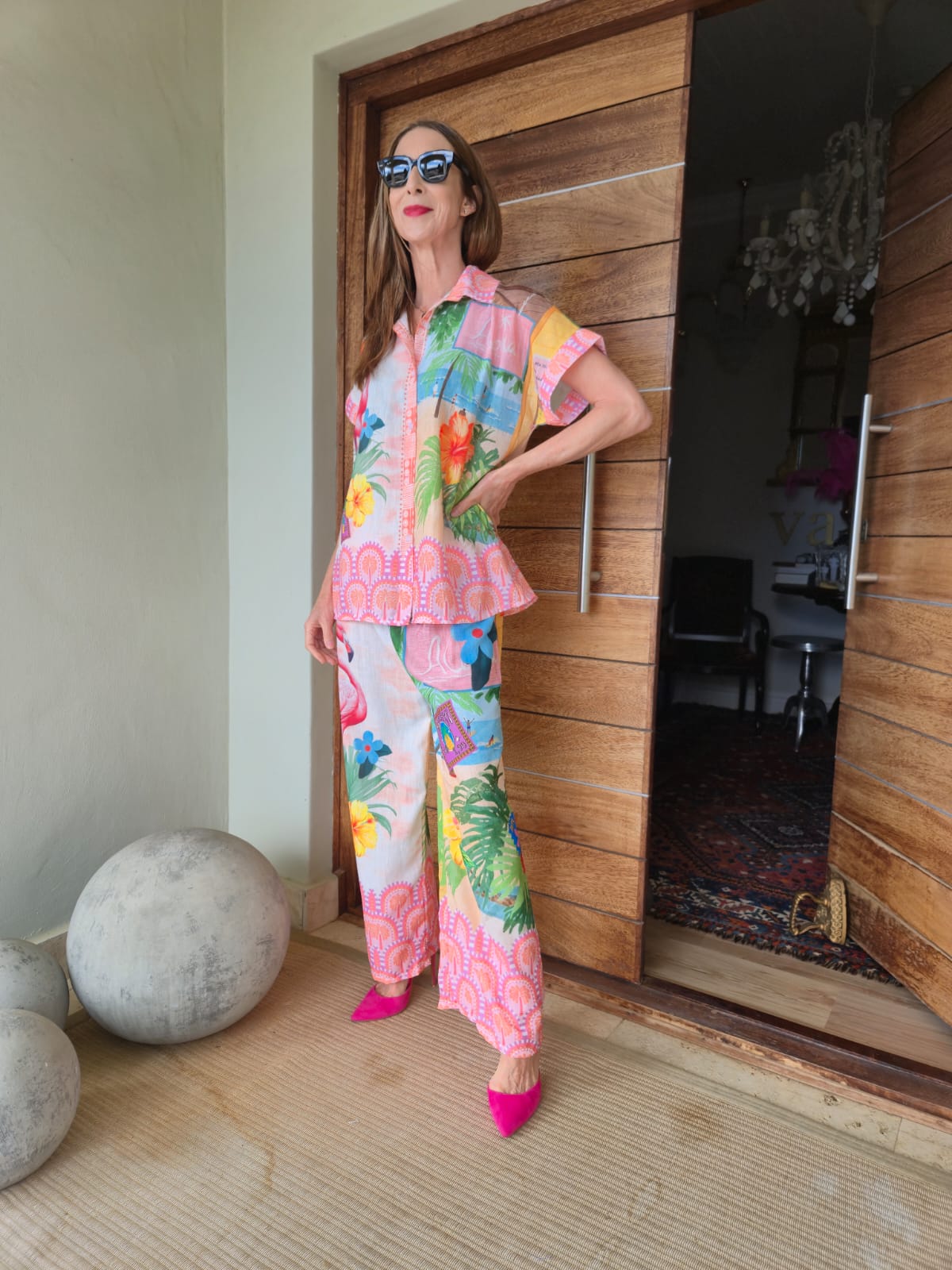 Flamingo Hibiscus Print Pant