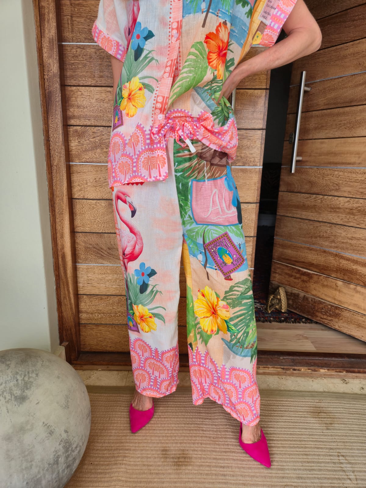 Flamingo Hibiscus Print Pant