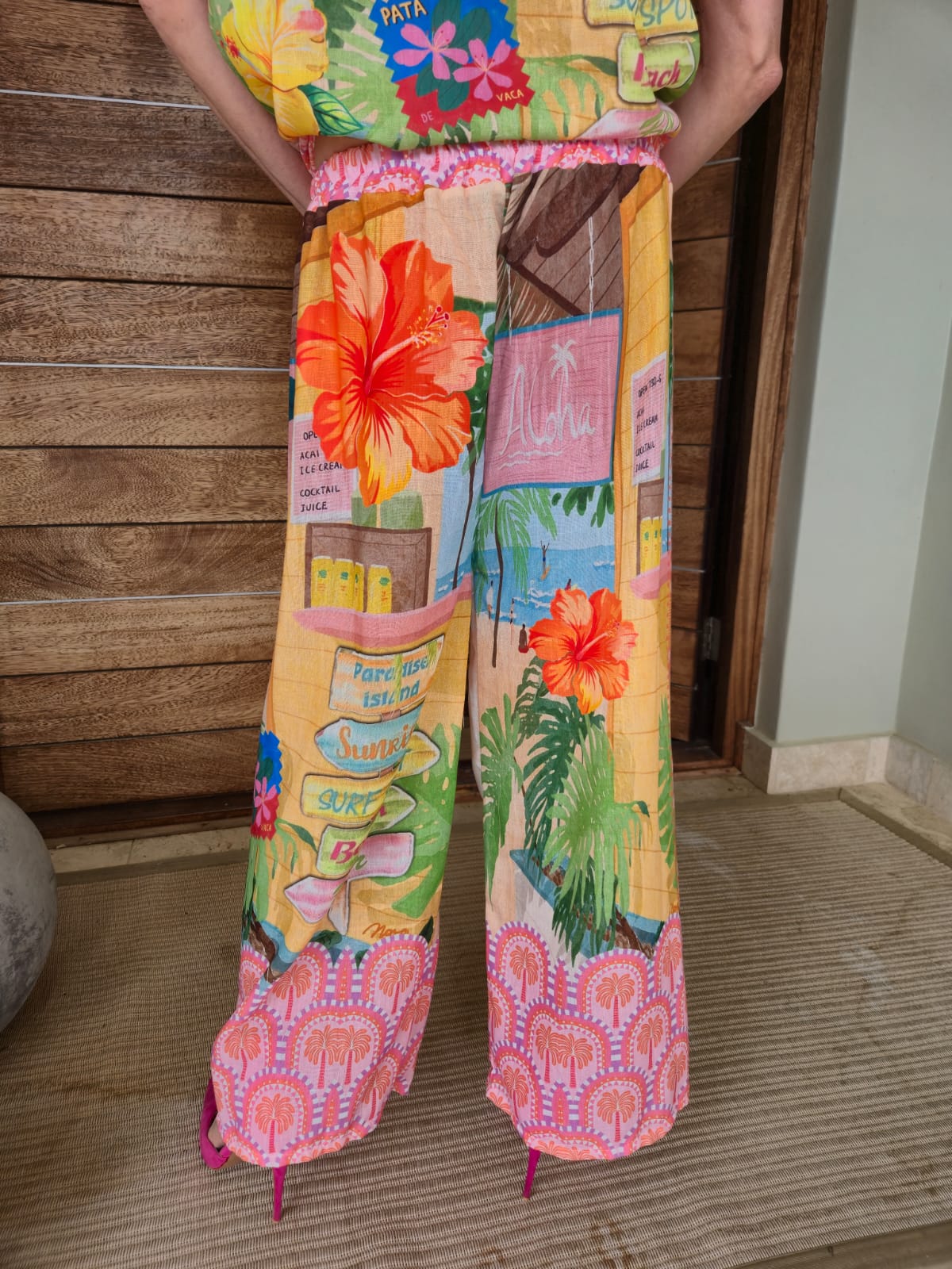 Flamingo Hibiscus Print Pant