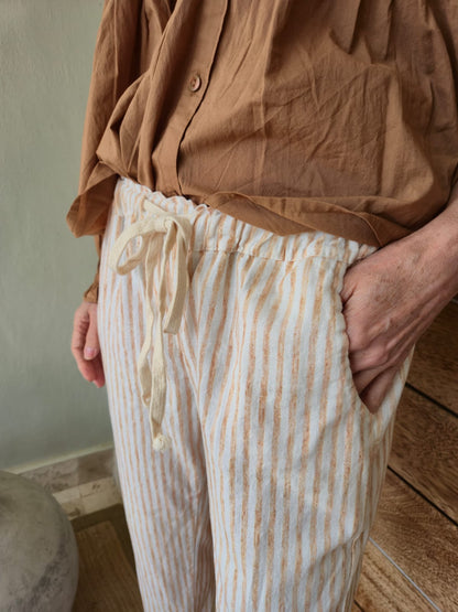 Stone on Cream Striped 3/4 Pant with Anglaise detail on cuff.